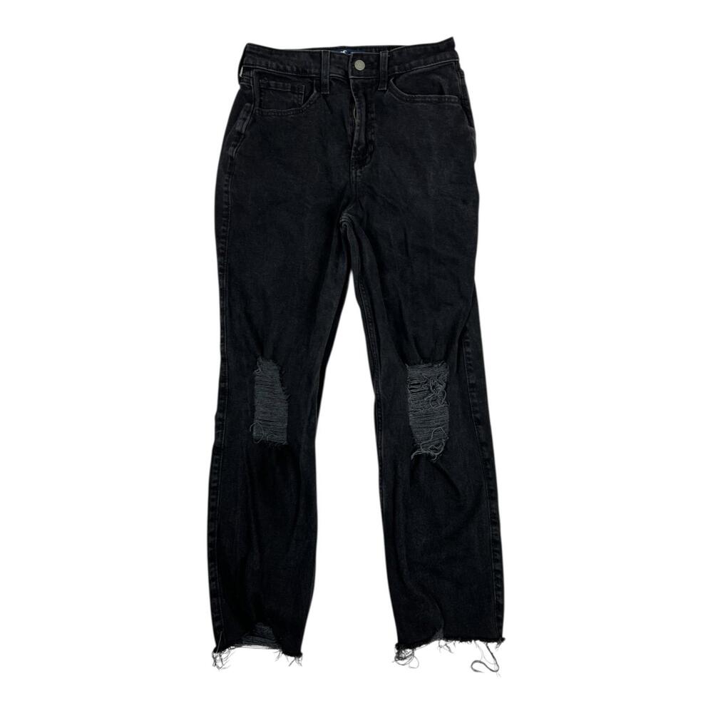 Hollister High Rise Straight Jeans Womens W28 L29 Charcoal Distressed Denim
